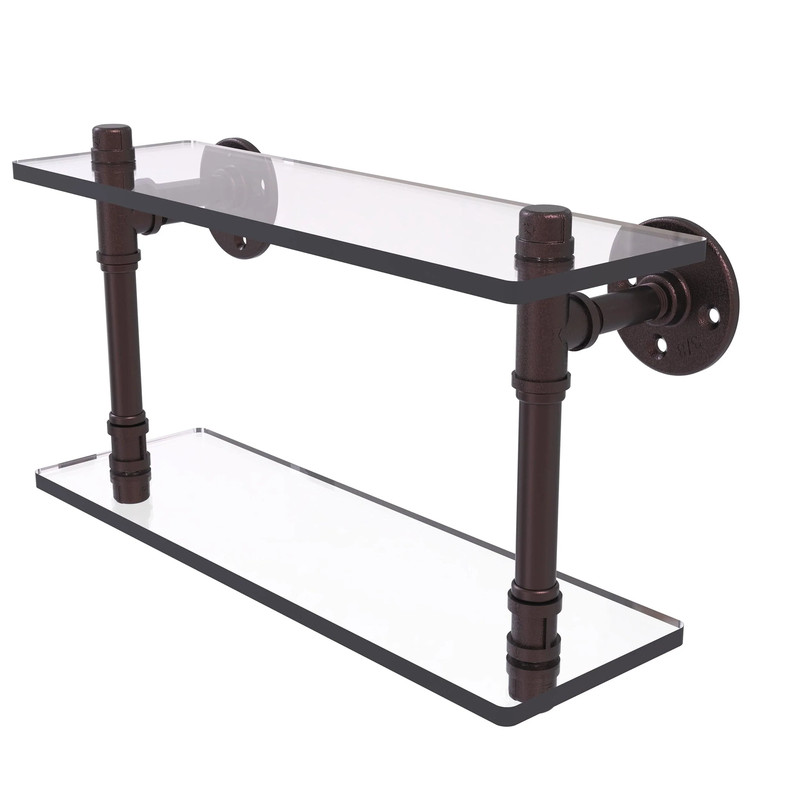 16" Double Glass Shelf, Antique Bronze Finish